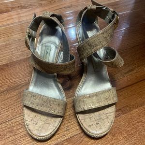 Strapy cork colored wedges. Size 8.5. Brand Dana Buchman